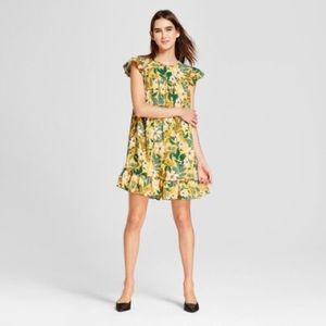 Who What Wear Target Babydoll Yellow Floral Mini Dress